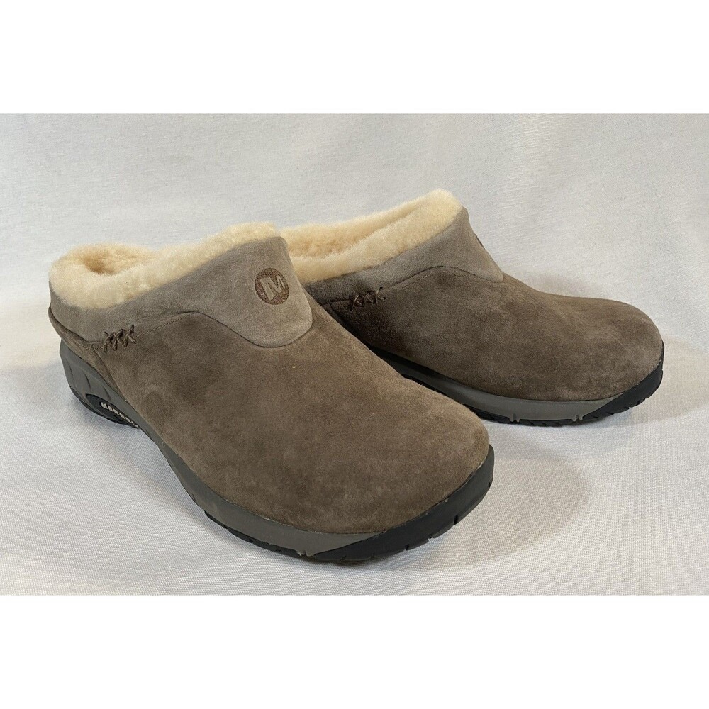Merrell Women’s 6.5 Brown Suede Sheepskin Lined Mule Slip On Clog Shoes